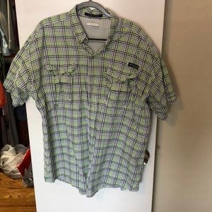Columbia Short Sleeve PFG SHIRT GREEN/NAVY PLAID